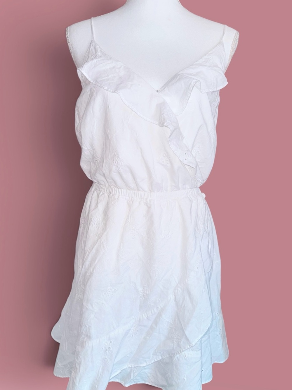 Express White Spaghetti Strap Ruffle Eyelet Sundress